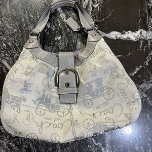Coach Gray Signature Authentic Horse & Carriage Jacquard & Leather Handbag